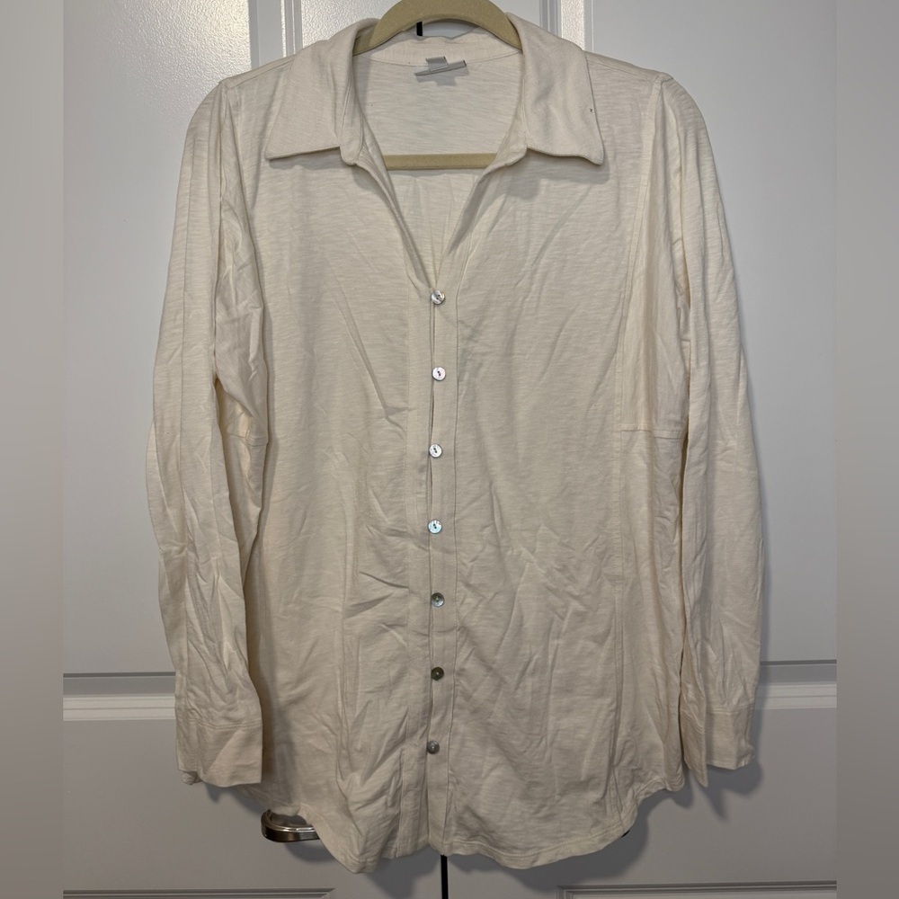 J Jill Ivory Button Front Shirt Women’s Medium Long Sleeve Lightweight Top